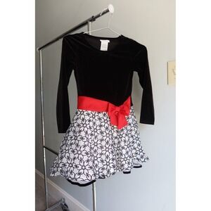 Kids Size 8 Bonnie Jean Girls Black Velvet Red Bow Floral Dress
